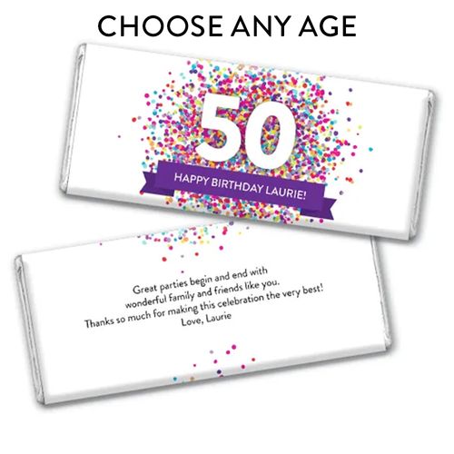 Personalize Any Age Milestone Birthday Confetti Burst Chocolate Bar