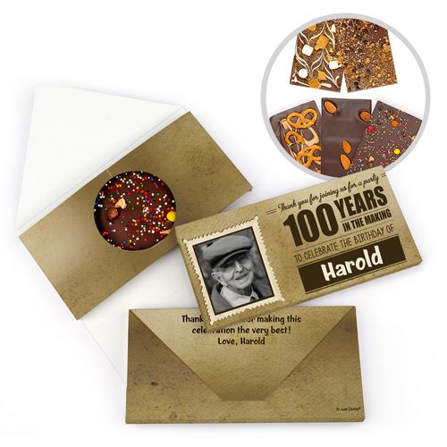 Personalized 100th Years to Perfection Milestone Birthday Gourmet Infused Belgian Chocolate Bars (3.5oz)