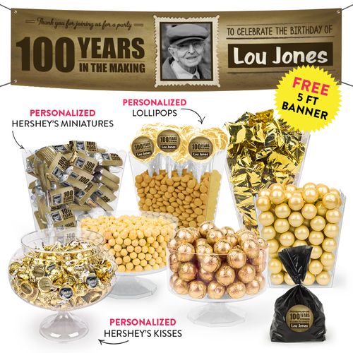 Personalized Milestone 100th Birthday Photo Deluxe Candy Buffet
