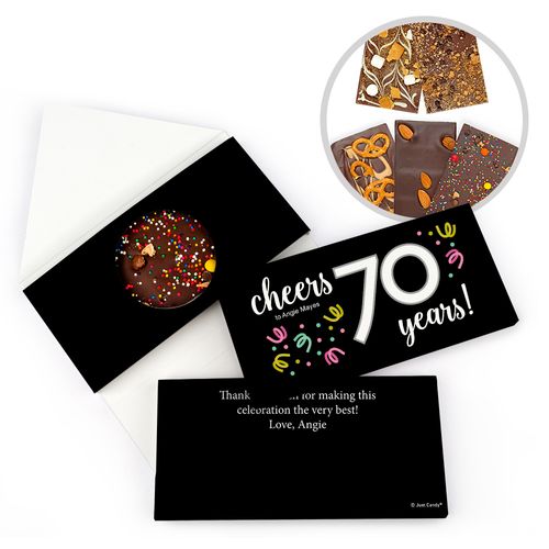 Personalized Birthday Milestone Seventy Confetti Birthday Gourmet Infused Belgian Chocolate Bars (3.5oz)