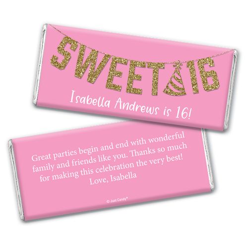 Personalized Birthday Sweet 16 Glitter Party Chocolate Bar Wrappers