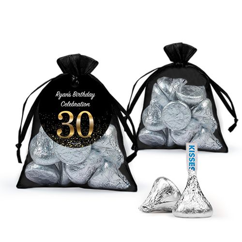 Personalized Elegant 30th Birthday Bash Hershey's Kisses in Organza Bags with Gift Tag