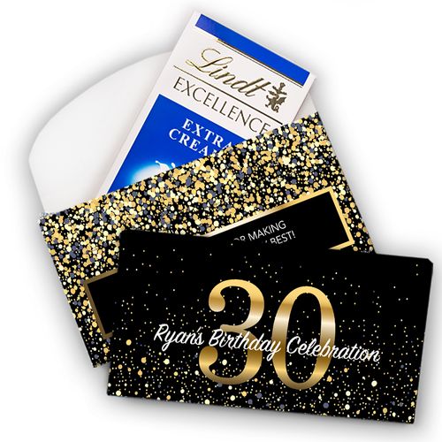 Deluxe Personalized Milestone 30th Elegant Birthday Bash Lindt Chocolate Bar in Gift Box (3.5oz)