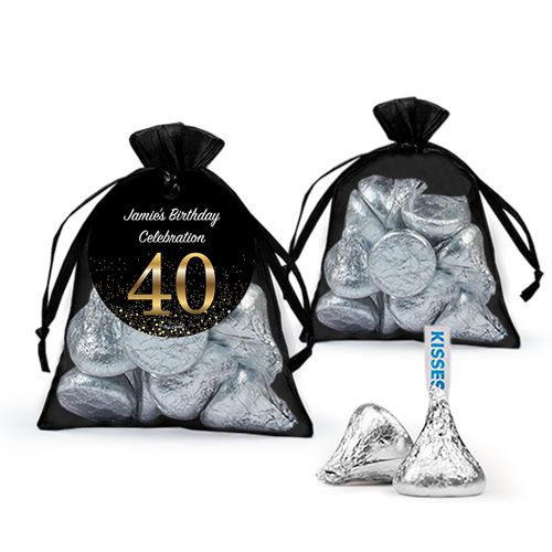 Personalized Elegant 40th Birthday Bash Hershey's Kisses in Organza Bags with Gift Tag