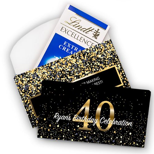 Deluxe Personalized Milestone 40th Elegant Birthday Bash Lindt Chocolate Bar in Gift Box (3.5oz)