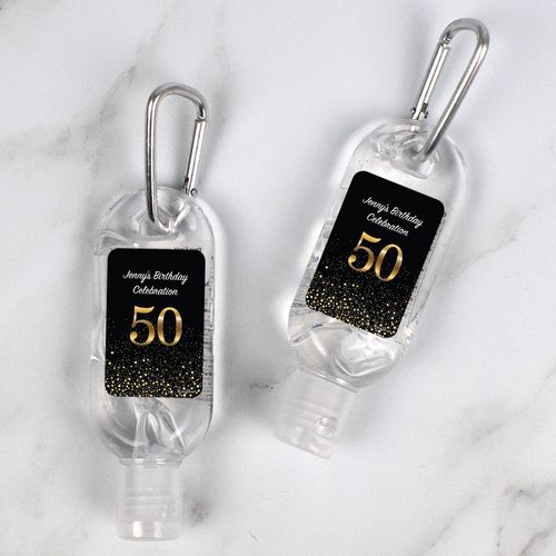 Personalized Hand Sanitizer with Carabiner 50th Milestone 1 fl. oz bottle - Elegant Birthday