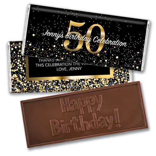 Personalized Milestone Elegant Birthday Bash 50 Embossed Chocolate Bar