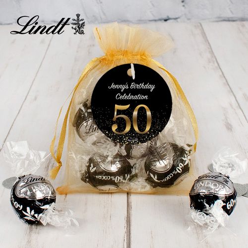 Personalized Milestone Lindt Truffle Organza Bag- Elegant 50th Birthday Bash