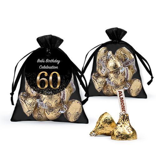 Personalized Elegant 60th Birthday Bash Hershey's Kisses in Organza Bags with Gift Tag