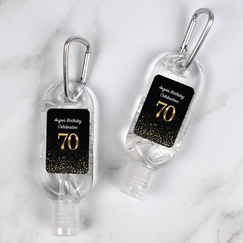 Personalized Hand Sanitizer with Carabiner 70th Milestone 1 fl. oz bottle - Elegant Birthday