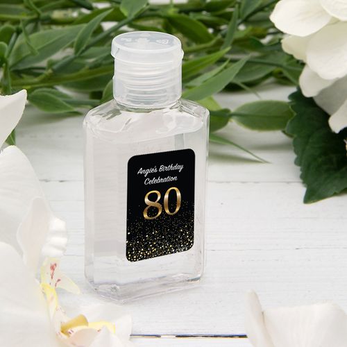 Personalized Hand Sanitizer 80th Milestone 2 fl. oz bottle - Elegant Birthday