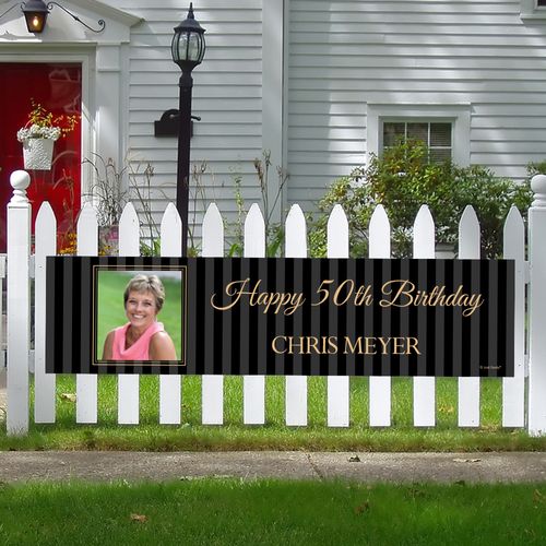 Personalized 50th Pinstripe Photo Birthday 5 Ft. Banner