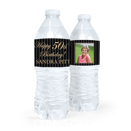 Personalized Milestones Birthday Photo 50th Water Bottle Sticker Labels (5 Labels)