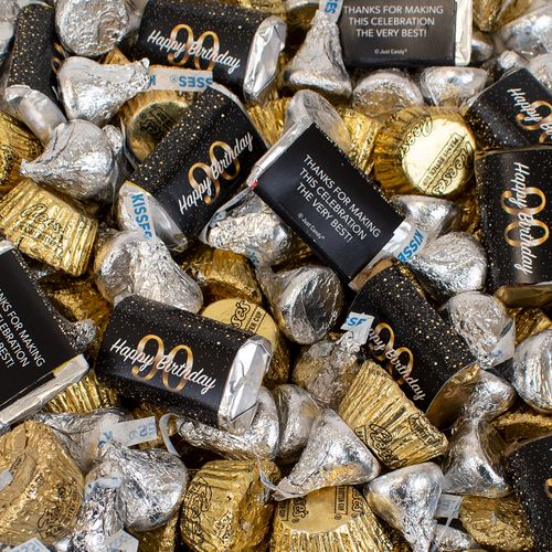 Milestone 90th Elegant Birthday Hershey's Miniatures, Kisses and Reese's Peanut Butter Cups