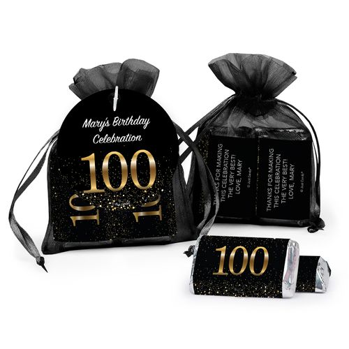 Personalized Elegant 100th Birthday Bash Hershey's Miniatures in Organza Bags with Gift Tag