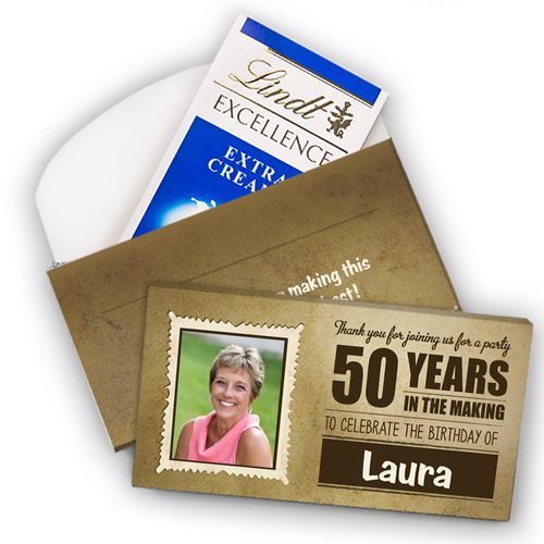Deluxe Personalized Milestone 50th Birthday Years in the Making Lindt Chocolate Bar in Gift Box (3.5oz)