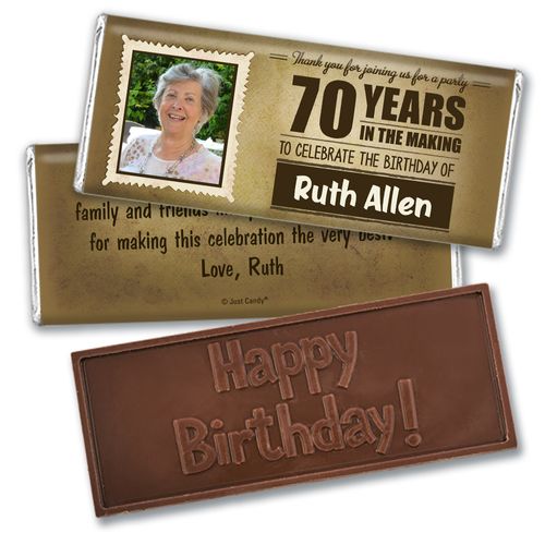 Personalized Years to Perfection Milestone 70th Birthday Embossed Chocolate Bar