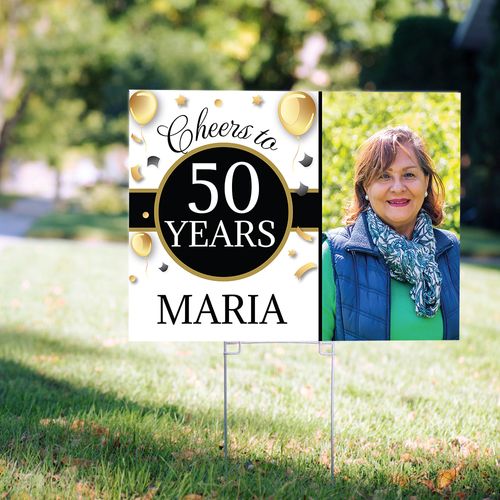 50th Birthday Yard Sign Personalized - Milestone Cheers with Photo