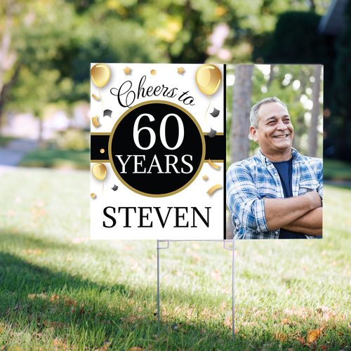 60th Birthday Yard Sign Personalized - Milestone Cheers with Photo