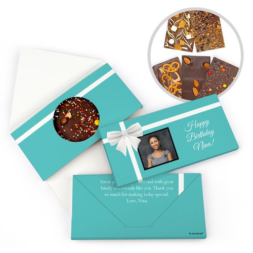 Personalized Photo & Bow Birthday Gourmet Infused Belgian Chocolate Bars (3.5oz)