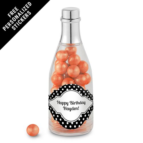 Birthday Personalized Champagne Bottle Polka Dot (25 Pack)