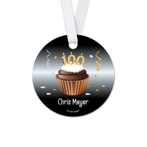 Personalized Birthday 100th Birthday Cupcake Round Favor Gift Tags (20 Pack)