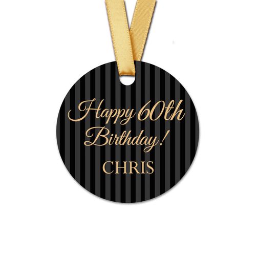 Personalized Birthday Regal Stripes Round Favor Gift Tags (20 Pack)
