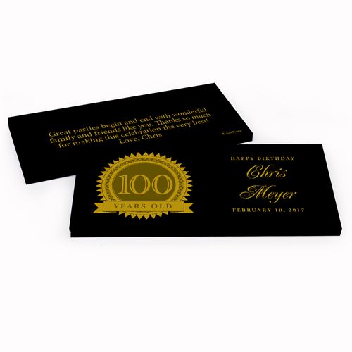 Deluxe Personalized 100th Milestones Seal Birthday Hershey's Chocolate Bar in Gift Box