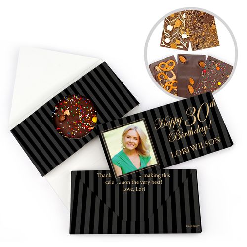 Personalized 30th Photo Pinstripes Milestone Birthday Gourmet Infused Belgian Chocolate Bars (3.5oz)