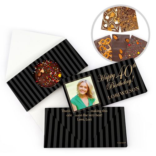Personalized 40th Photo Pinstripes Milestone Birthday Gourmet Infused Belgian Chocolate Bars (3.5oz)