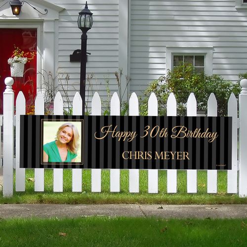 Personalized 30th Pinstripe Photo Birthday 5 Ft. Banner