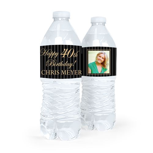 Personalized Milestones Birthday Photo 40th Water Bottle Sticker Labels (5 Labels)