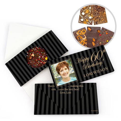 Personalized 60th Photo Pinstripes Milestone Birthday Gourmet Infused Belgian Chocolate Bars (3.5oz)