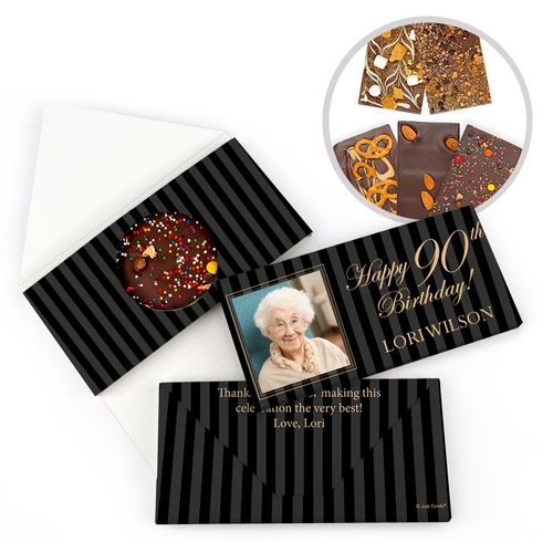 Personalized 90th Photo Pinstripes Milestone Birthday Gourmet Infused Belgian Chocolate Bars (3.5oz)