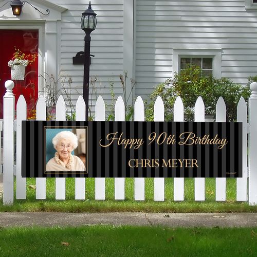 Personalized 90th Pinstripe Photo Birthday 5 Ft. Banner