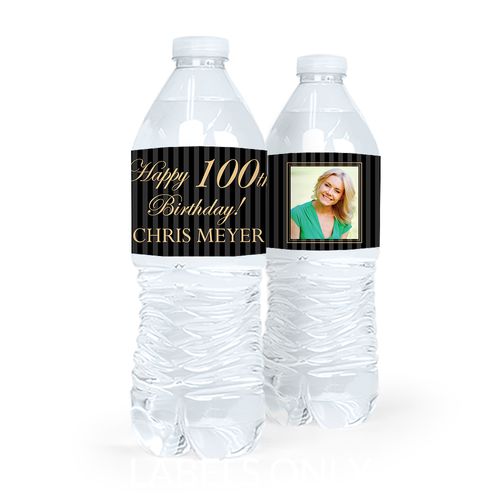 Personalized Milestones Birthday Photo 100th Water Bottle Sticker Labels (5 Labels)