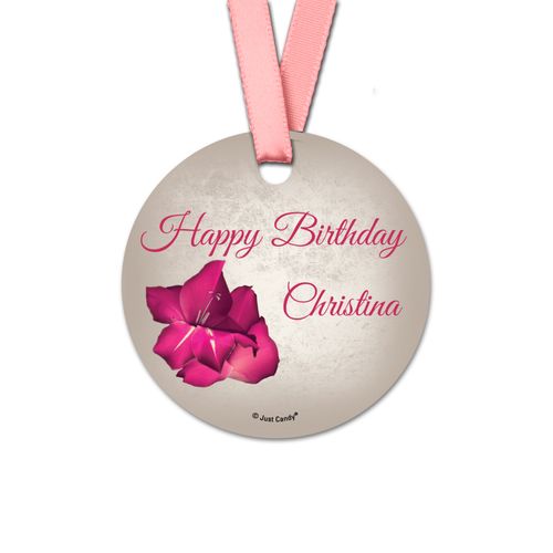 Personalized Birthday Large Pink Flower Round Favor Gift Tags (20 Pack)