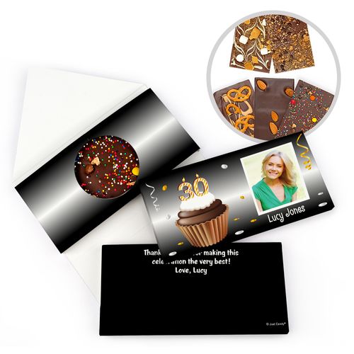 Personalized 30th Cupcake Photo Milestone Birthday Gourmet Infused Belgian Chocolate Bars (3.5oz)