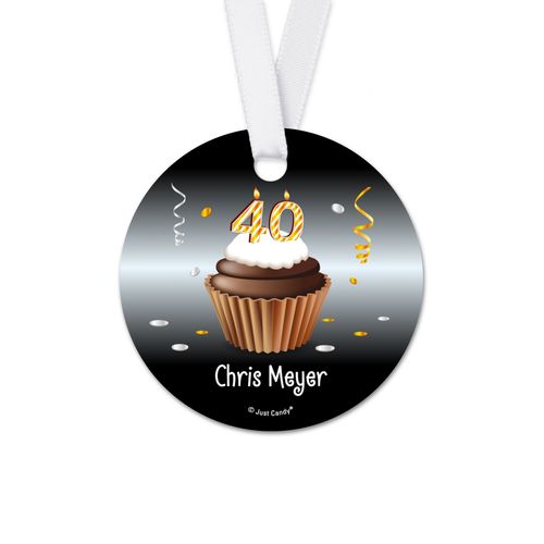 Personalized Birthday 40th Birthday Cupcake Round Favor Gift Tags (20 Pack)
