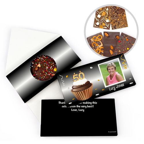 Personalized 50th Cupcake Photo Milestone Birthday Gourmet Infused Belgian Chocolate Bars (3.5oz)