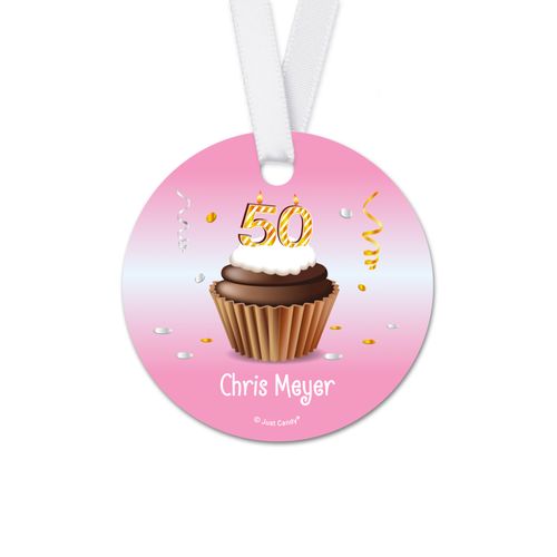 Personalized Birthday 50th Birthday Cupcake Round Favor Gift Tags (20 Pack)