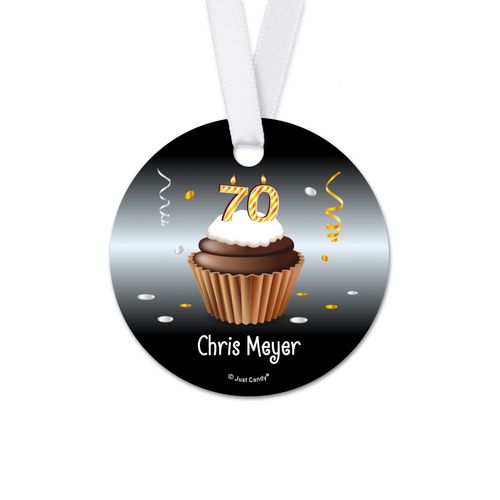 Personalized Birthday 70th Birthday Cupcake Round Favor Gift Tags (20 Pack)