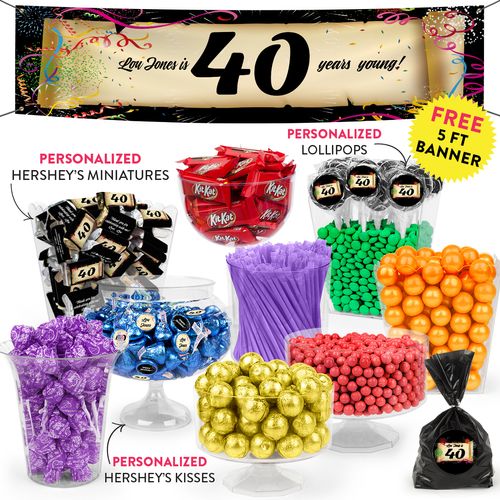 Personalized Milestone 40th Birthday Confetti Deluxe Candy Buffet
