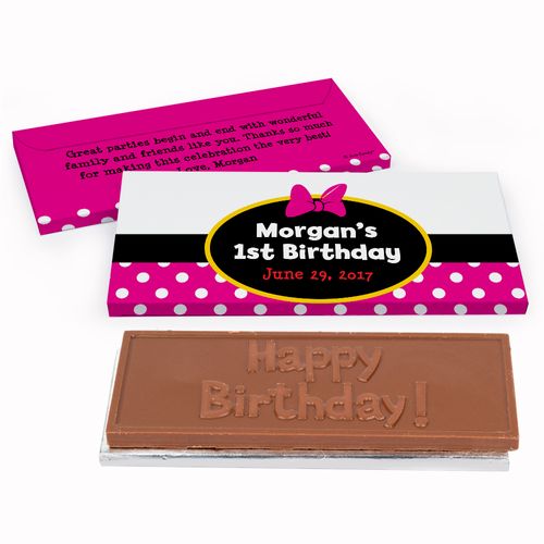Deluxe Personalized Minnie First Birthday Chocolate Bar in Gift Box