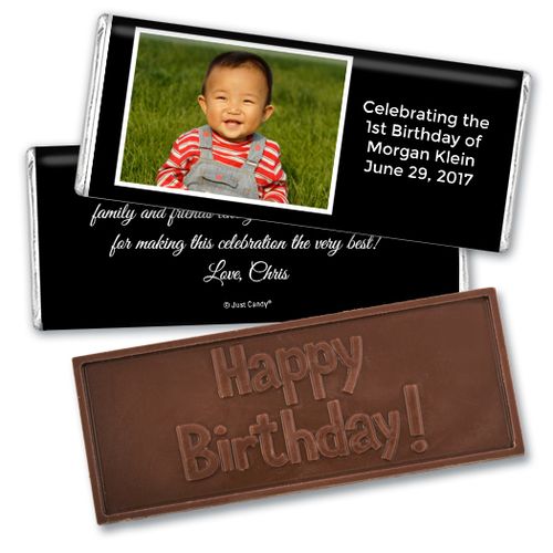 First Birthday Snapshot Personalized Embossed Chocolate Bar Assembled