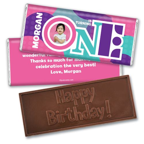 Turning One Personalized Embossed Chocolate Bar Assembled