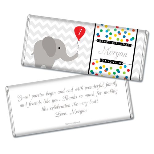 Birthday Personalized Chocolate Bar Chevron Dots Elephant