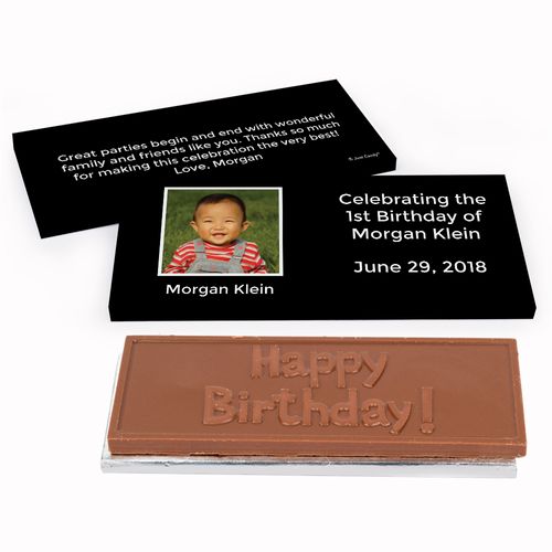 Deluxe Personalized Photo & Message First Birthday Chocolate Bar in Gift Box
