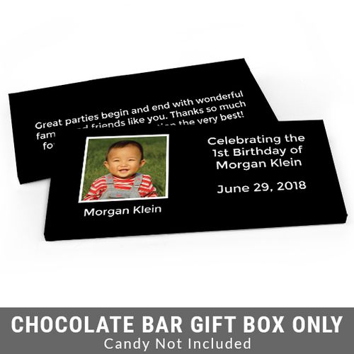 Deluxe Personalized Photo & Message First Birthday Candy Bar Favor Box