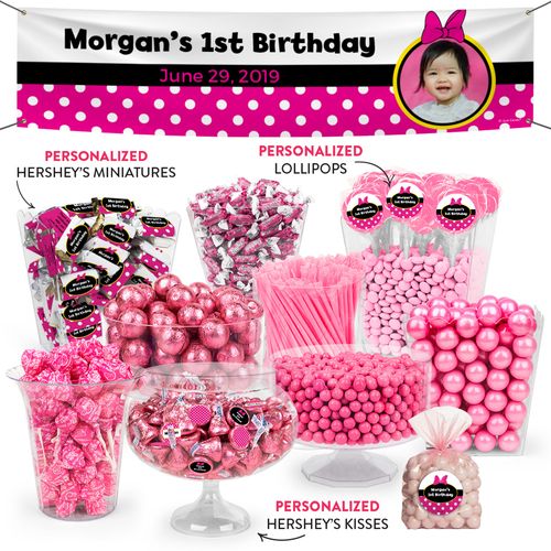 Personalized 1st Birthday Minnie Themed Deluxe Candy Buffet
